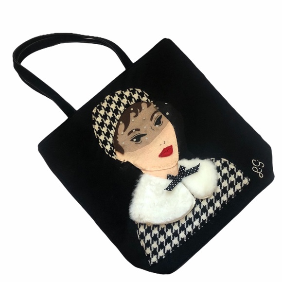 Lulu Guinness Audrey Hepburn Black Tote Bag - Picture 1 of 8